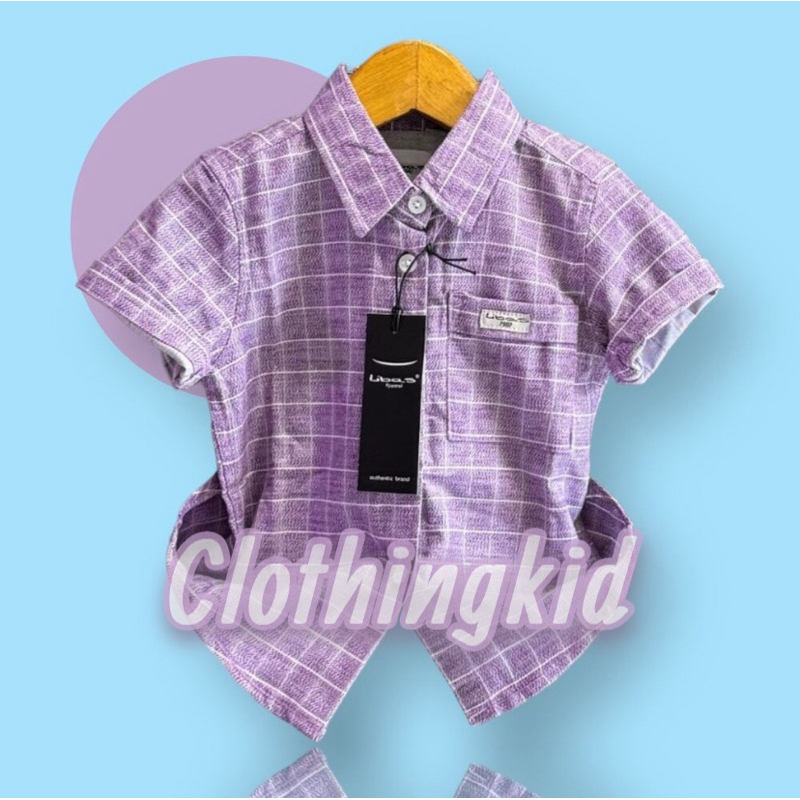 BEST SELLER COD KEMEJA ANAK 6 BULAN-12 TAHUN KOTAK LILAC LENGAN PENDEK PREMIUM QUALITY TERBARU BY LI