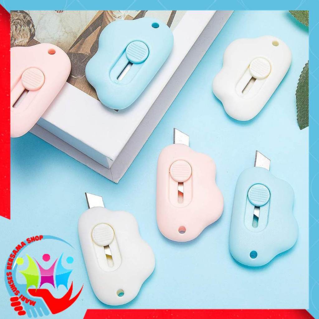 

MSBS Cutter Mini Portable Bentuk Oval Mini Cutter Polos Travel Kit Pemotong Kertas Paper Cutter Lucu Bentuk Awan Warna Pastel Untuk Unboxing Paket