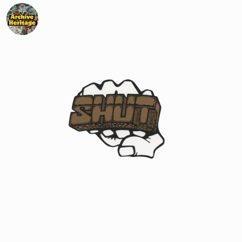 

sticker Shut Skateboards brass stiker logo brand clothing