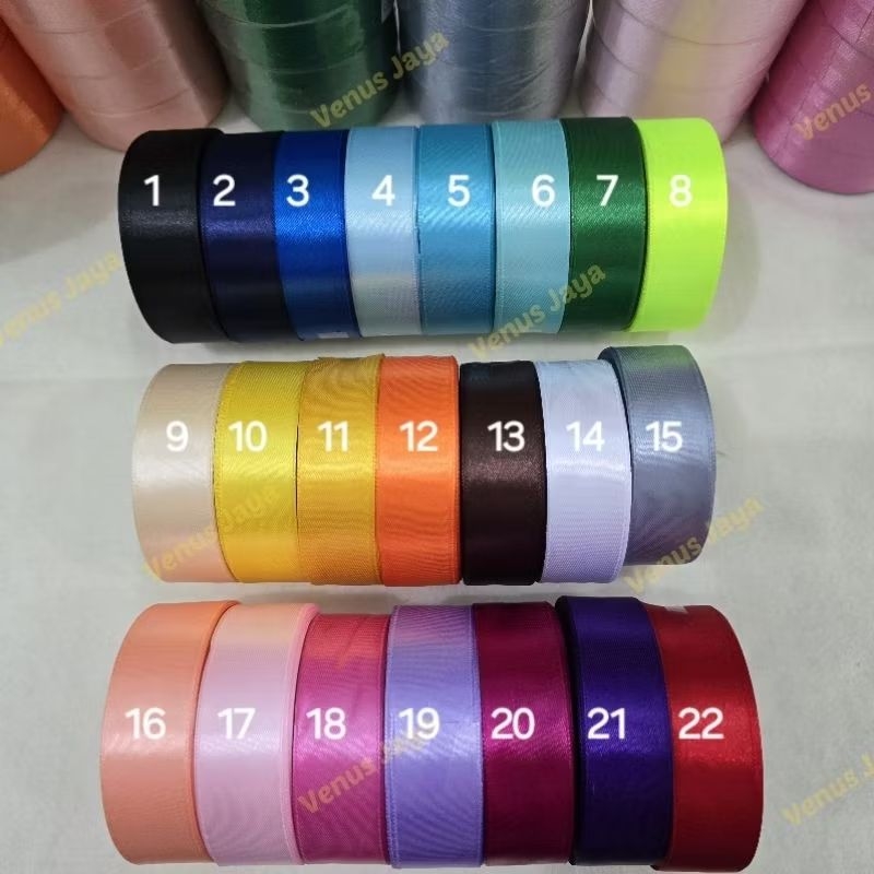 

[1" / 2,5cm] Pita Satin Polos / Pita Kain Polos Warna Warni / Satin Ribbons ±18mtr