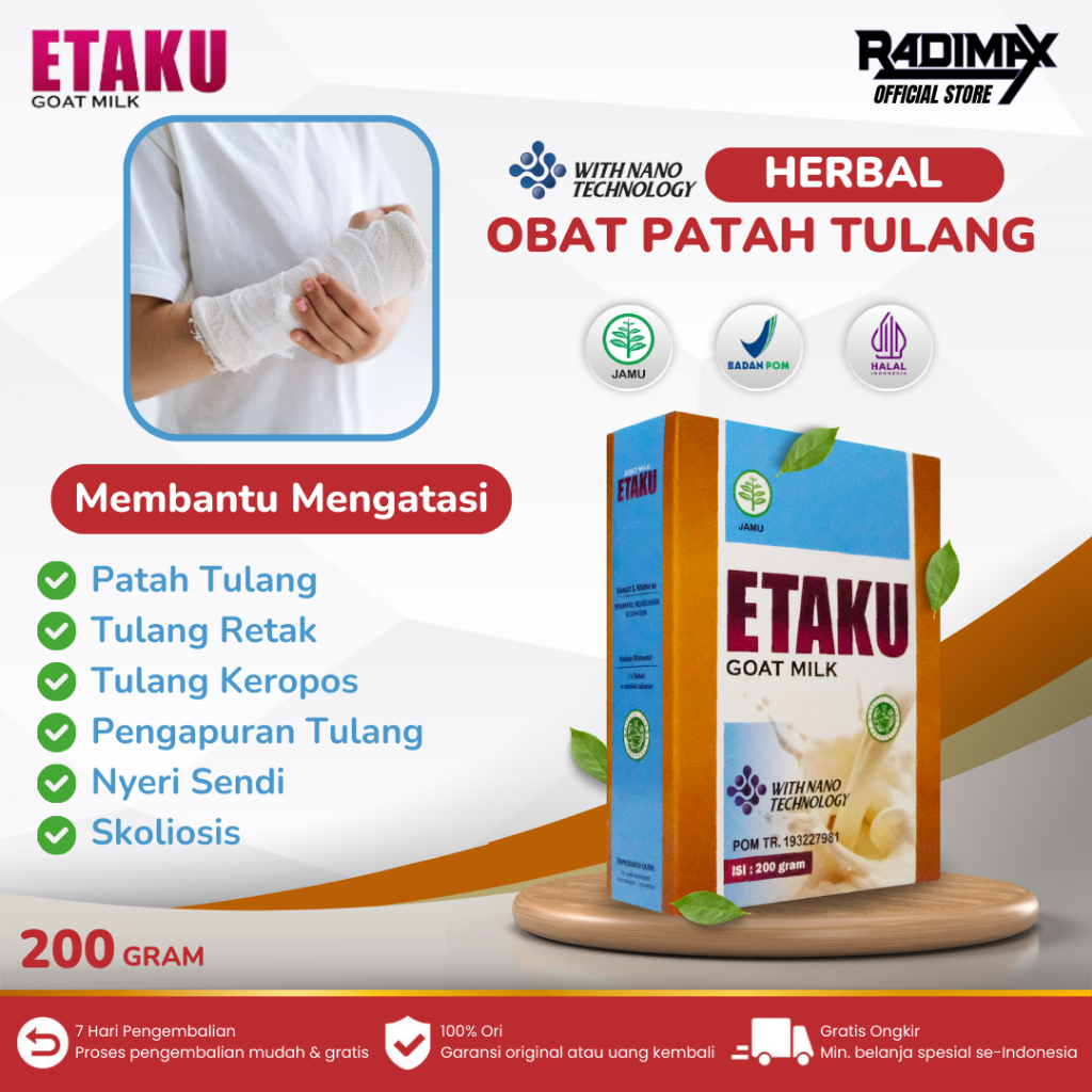 

Obat Patah Tulang Kaki Tangan Bahu Paha Nyeri Sendi Pengapuran Tulang Retak Keropos Skoliosis Etaku Goat Milk