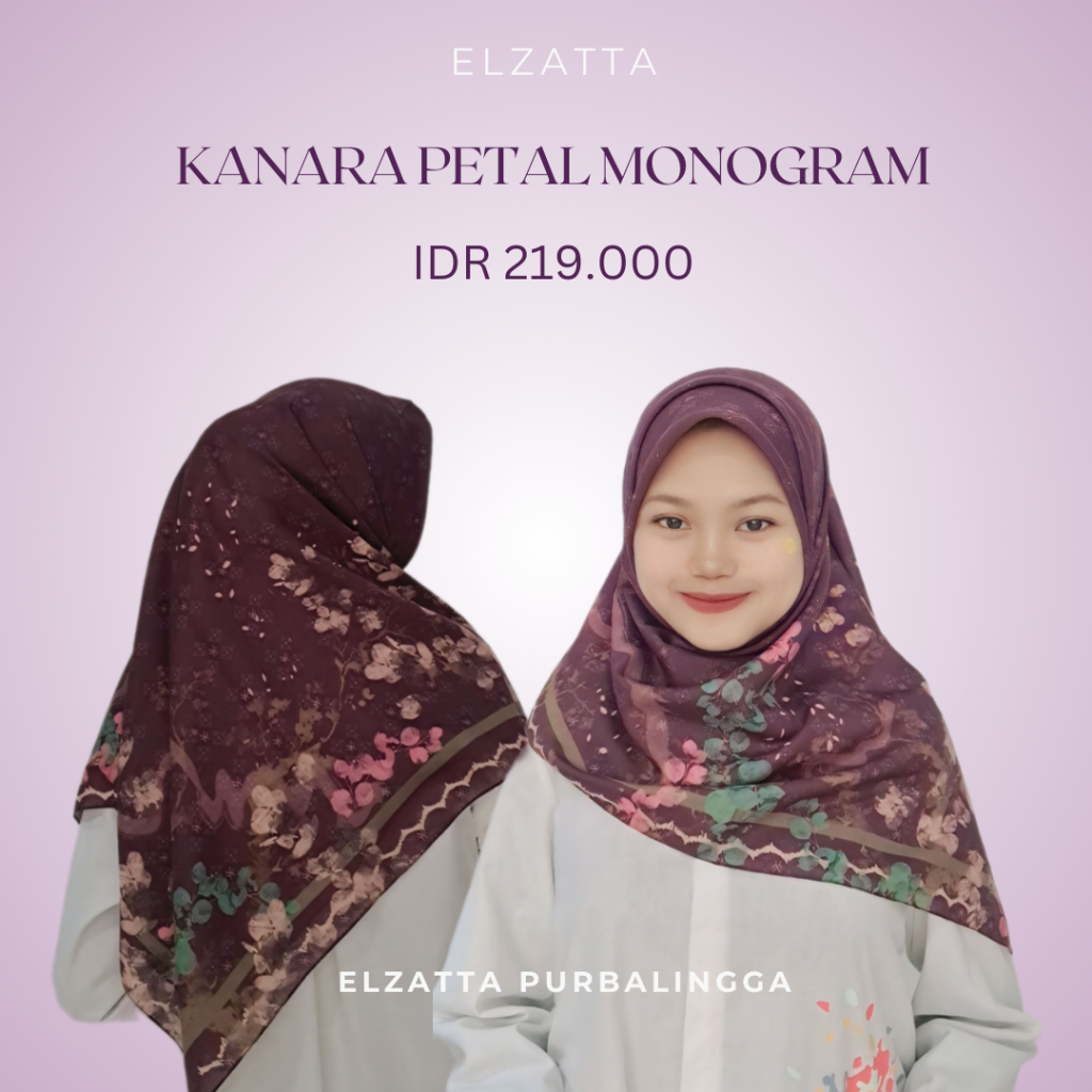 ELZATTA HIJAB SEGI EMPAT KANARA PETAL MONOGRAM SCARF PREMIUM KERUDUNG ELZATTA JILBAB ELZATTA JILBAB 
