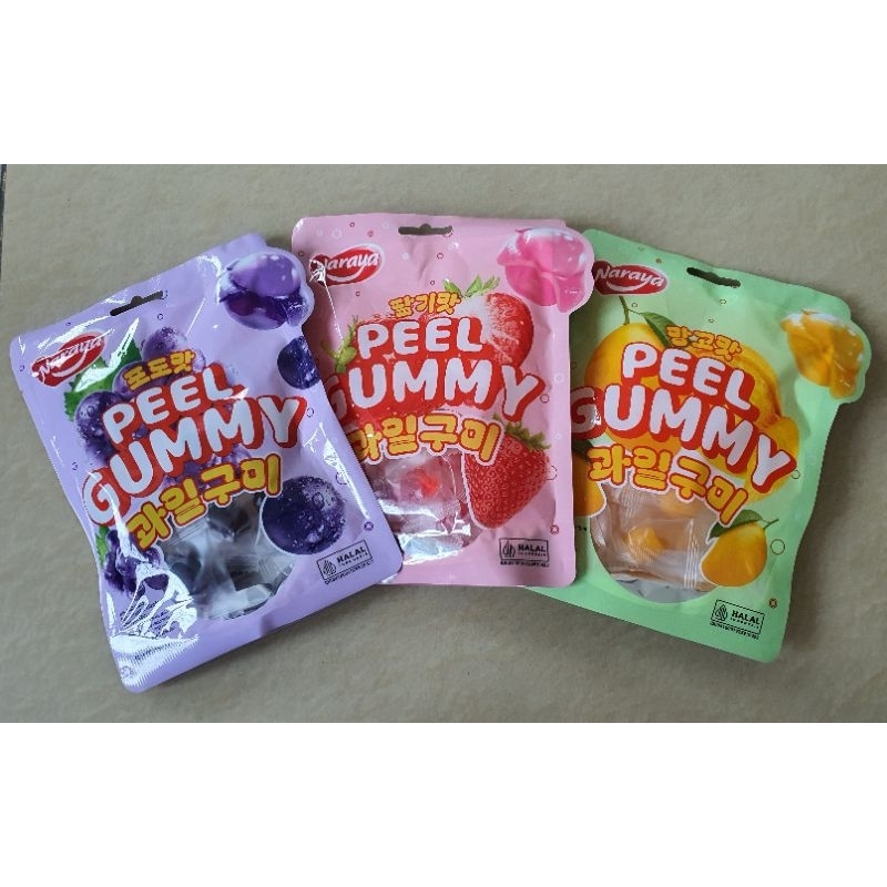

Naraya Peel Gummy 80gr Jelly Fruit Candy Mangga Strawbery Grape Permen Jelly Kupas Rasa Mangga Anggur Stroberi Permen Lunak Jelly 80gram