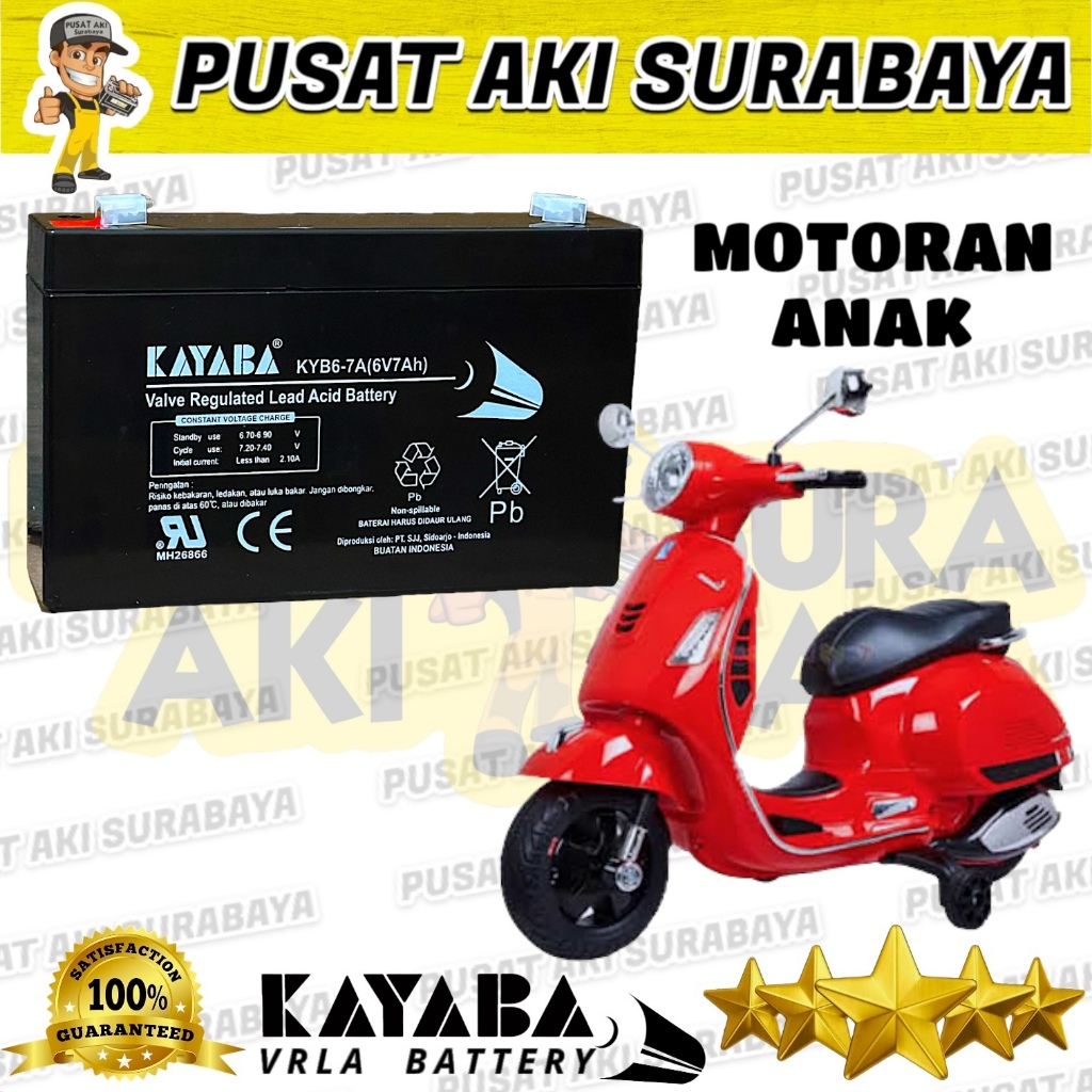 ORIGINAL ACCU KAYABA 6V 7AH AKI MOTOR MAINAN ANAK SCOOPY MICKEY VESPA NMAX MOBILAN RC ANAK 6 VOLT 7 