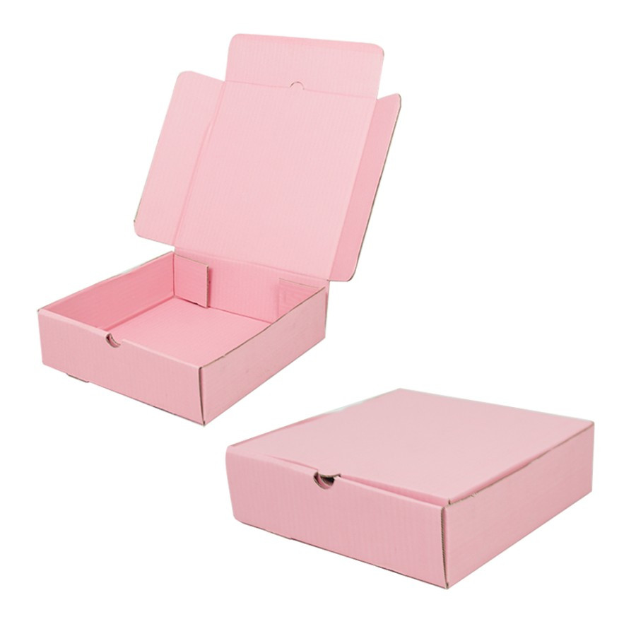 

(5pcs) Box Hampers Kemasan Kado Hadiah Souvenir Dus Snack 24x24x7cm Motif Pink Polos