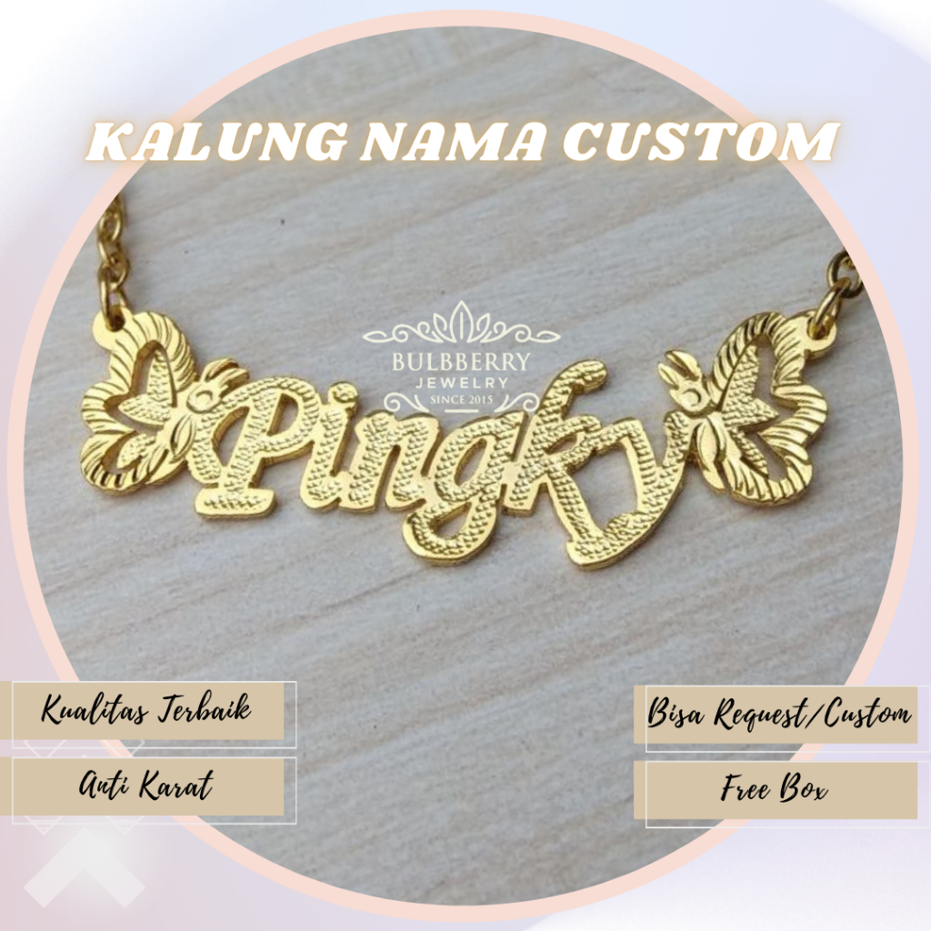 Bulbberryshop K137 - PROMO KALUNG NAMA GOLD TITANIUM FASHION WANITA  INISIAL LAPIS EMAS ASLI anti ka