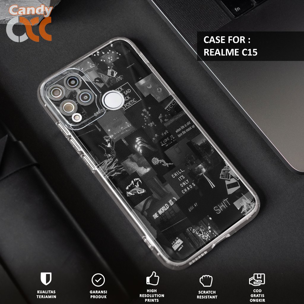 Case REALME C15 - Casing REALME C15 Motif AESTHETIC - Softcase Premium Fourside - Bening Transparant