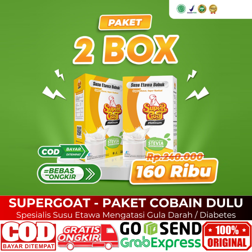 

SUPERGOAT PLATINUM Susu Kambing Etawa Plus Stevia Solusi Diabetes Melitus dan Gula Darah paket 2 Box