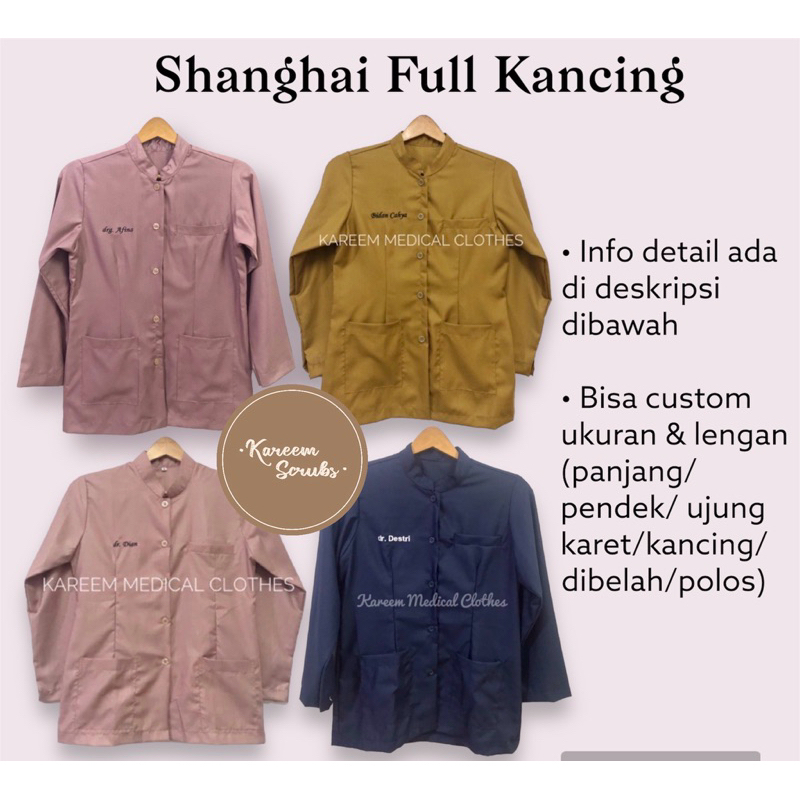 SCRUB KANCING SHANGHAI BAJU JAGA DOKTER PERAWAT / SERAGAM OKA / BAJU DINAS BAJU DOKTER MURAH / SERAG