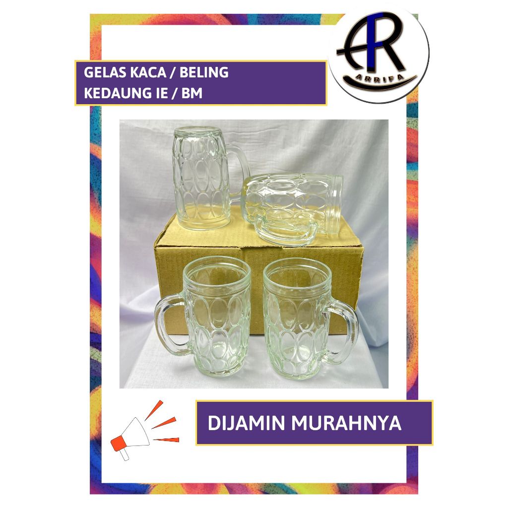 Original Kedaung Gelas Kaca Gagang Motif Jempol untuk Teh Kopi Jus Es Jeruk Tipe BM
