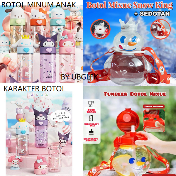 IMPORT SANRIO MELODY CINAMONROLL MIXUE KARAKTERBotol Minuman Transparan Kartun dengan Tali Bahu 700m