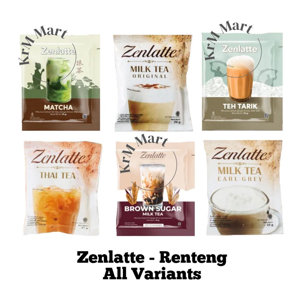 

Zenlatte 1 renteng renceng All Varian Zen Latte Zenlate milk tea matcha teh tarik thai brown sugar earl grey minuman bubuk instan