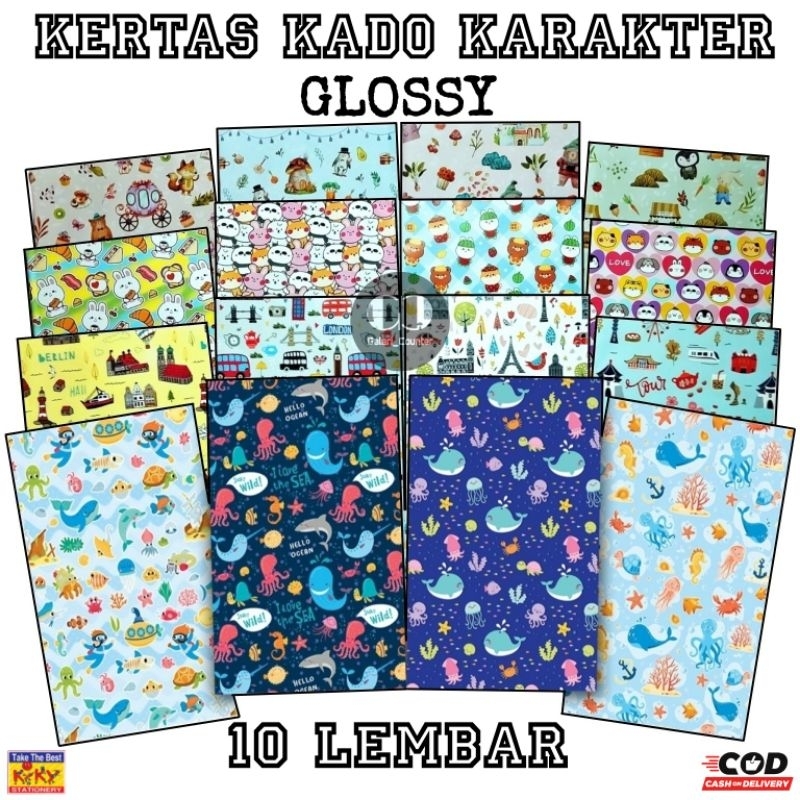 

[ 10 LEMBAR ] KERTAS KADO GLOSSY / KERTAS KADO KARAKTER KIKY