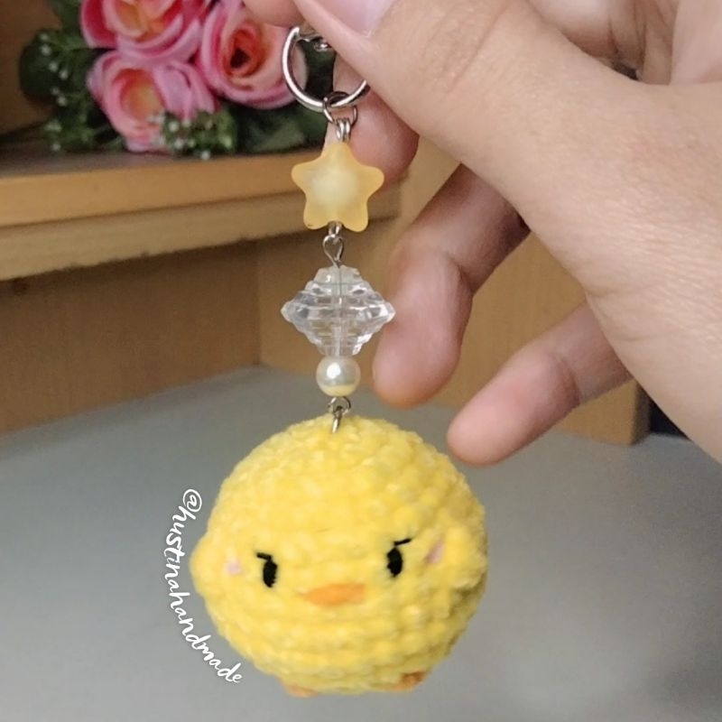Squishy Chick Amigurumi Keychain Hustinahandmade | Gantungan Kunci Rajut Anak Ayam Lucu | Mini Stres