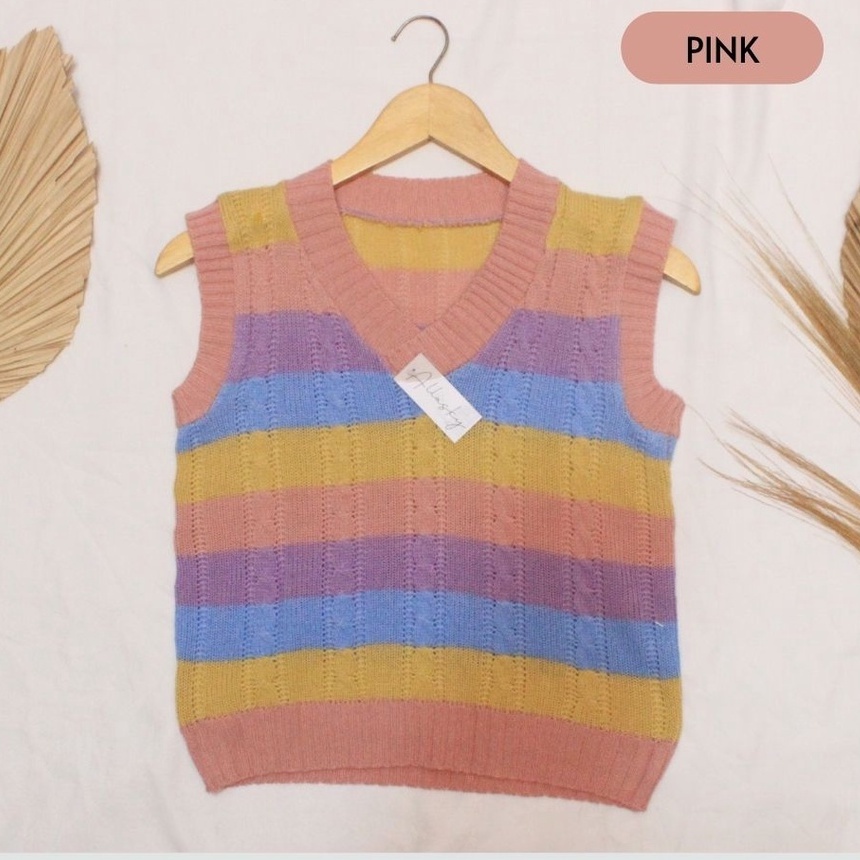 MISAL STORE - ROMPI RAJUT RAINBOW ANAK - VEST RAJUT CABLE PELANGI ANAK PEREMPUAN - VEST KNIT RAINBOW