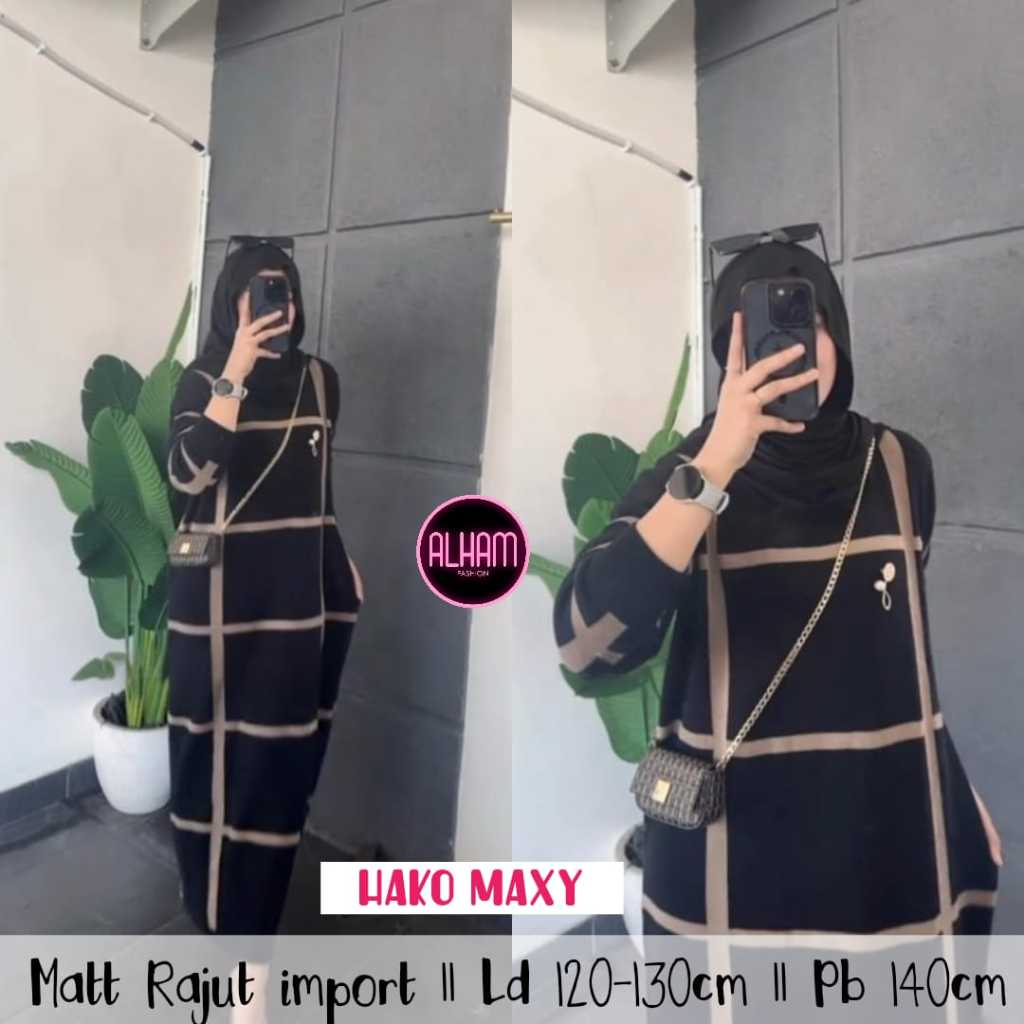 Hako Maxy Alham Gamis Rajut Wanita Jumbo LD 120 130 XXXXXXL Cewe Motif Kotak Korean Style Terbaru