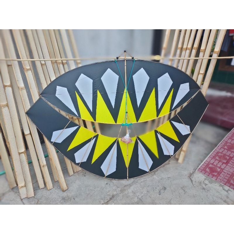 Layangan Pegon Ceper Motif Gerigi sayap 1,5 meter bisa ditambah dinamo (dinamo CD)