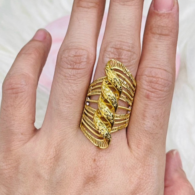 cincin kerawang ulir mewah uk 17 emas asli kadar 700