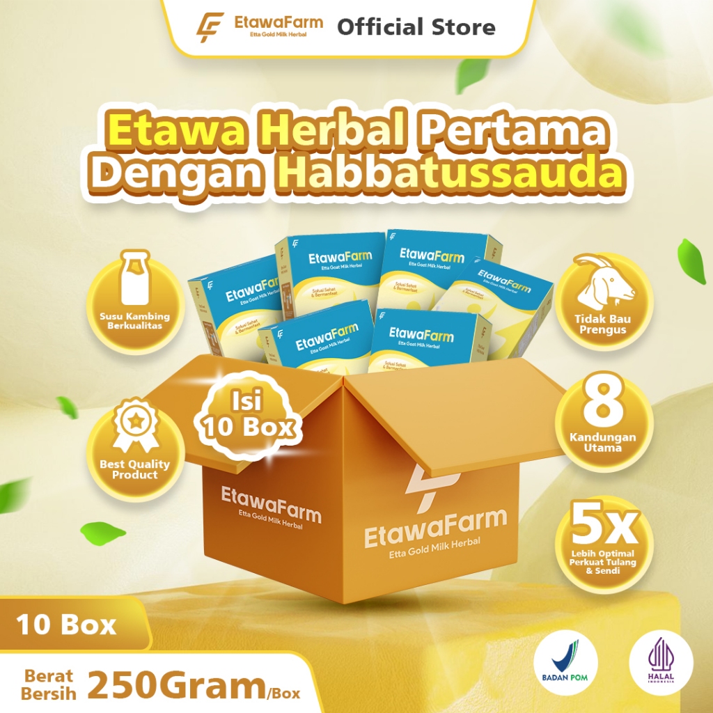 

EtawaFarm Paket Besar 10 Box Etta Goat Milk Herbal dengan Habbatussauda Isi 2,5 Kg