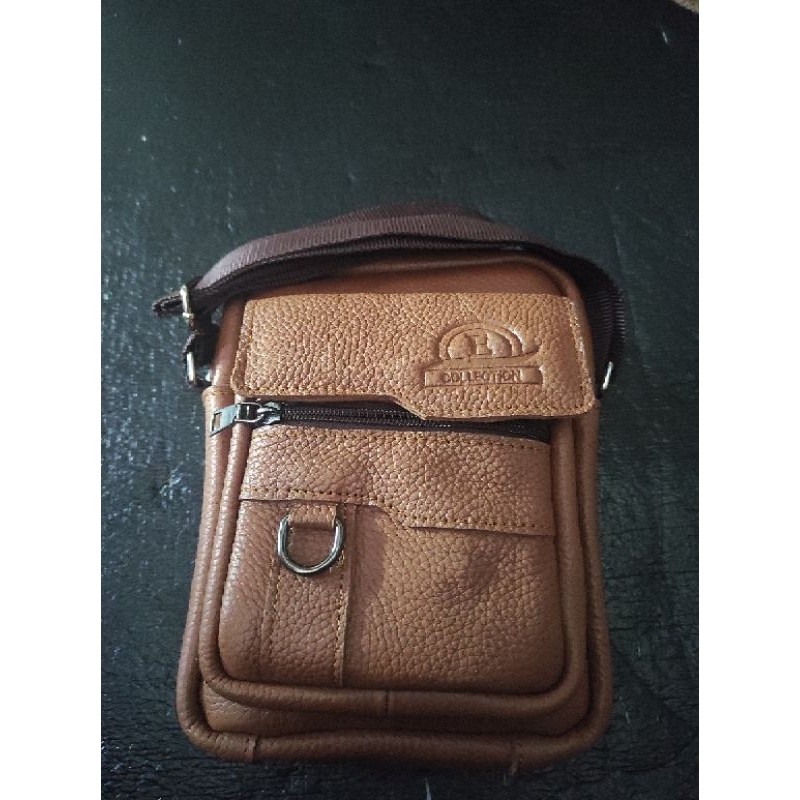 tas slempang pria dijamin kulit asli tas pria slempang+bonus dompet stnk