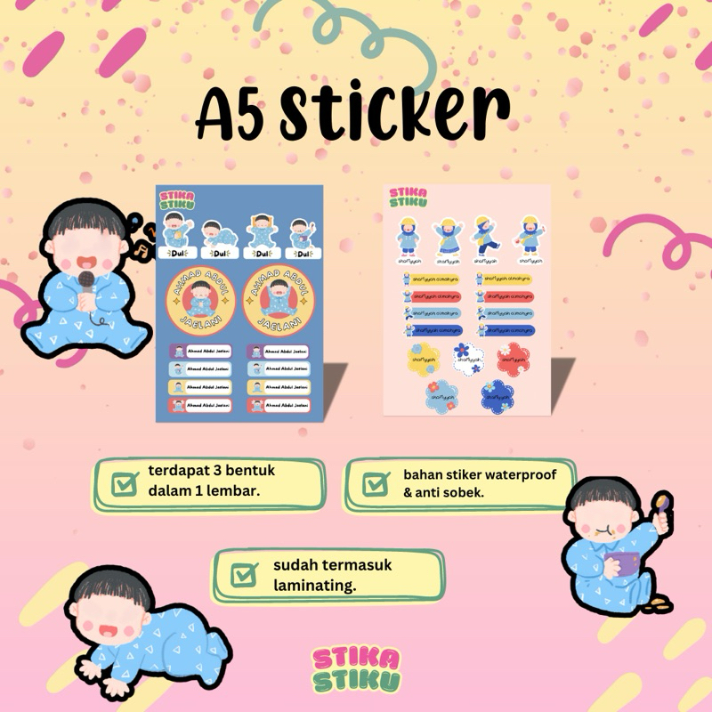 stiker lucu, stiker buku dan alat tulis ukuran kertas A5