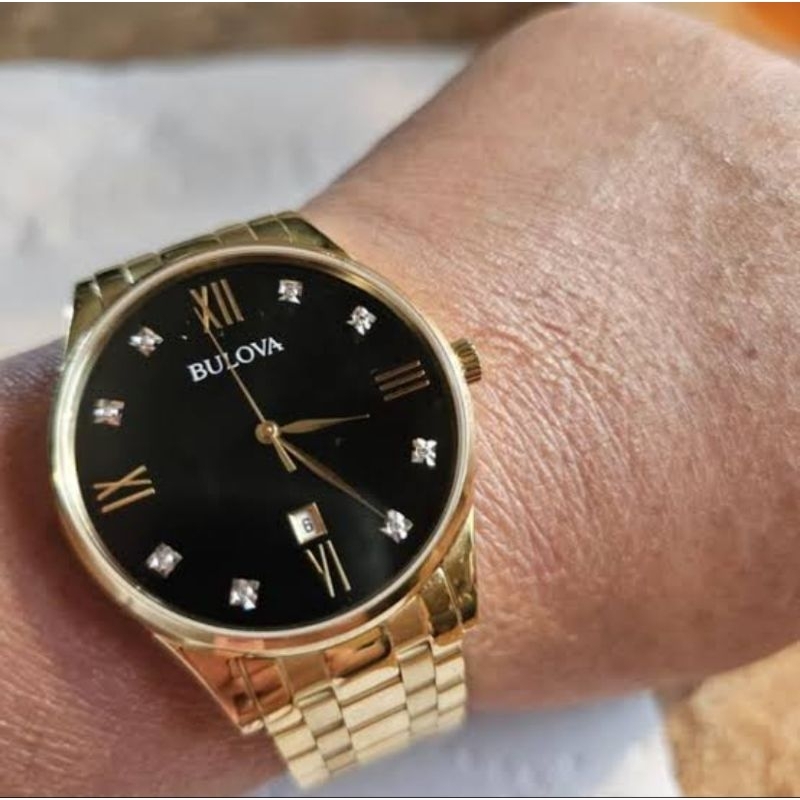 Bulova 97D108 - Jam Tangan Pria - Gold Hitam - Original - Garansi Resmi