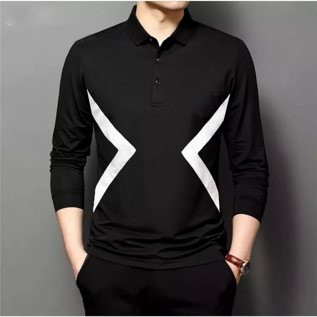 Denimoshop KAOS PRIA BERKERAH LENGAN PANJANG MOTIF SABLON