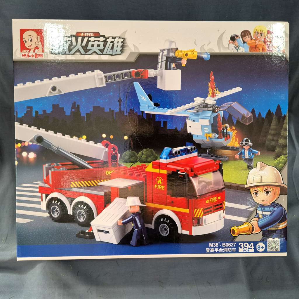 Sluban B0627 Fire Truck pemadam Helicopter mainan balok susun eduktif belajar anak