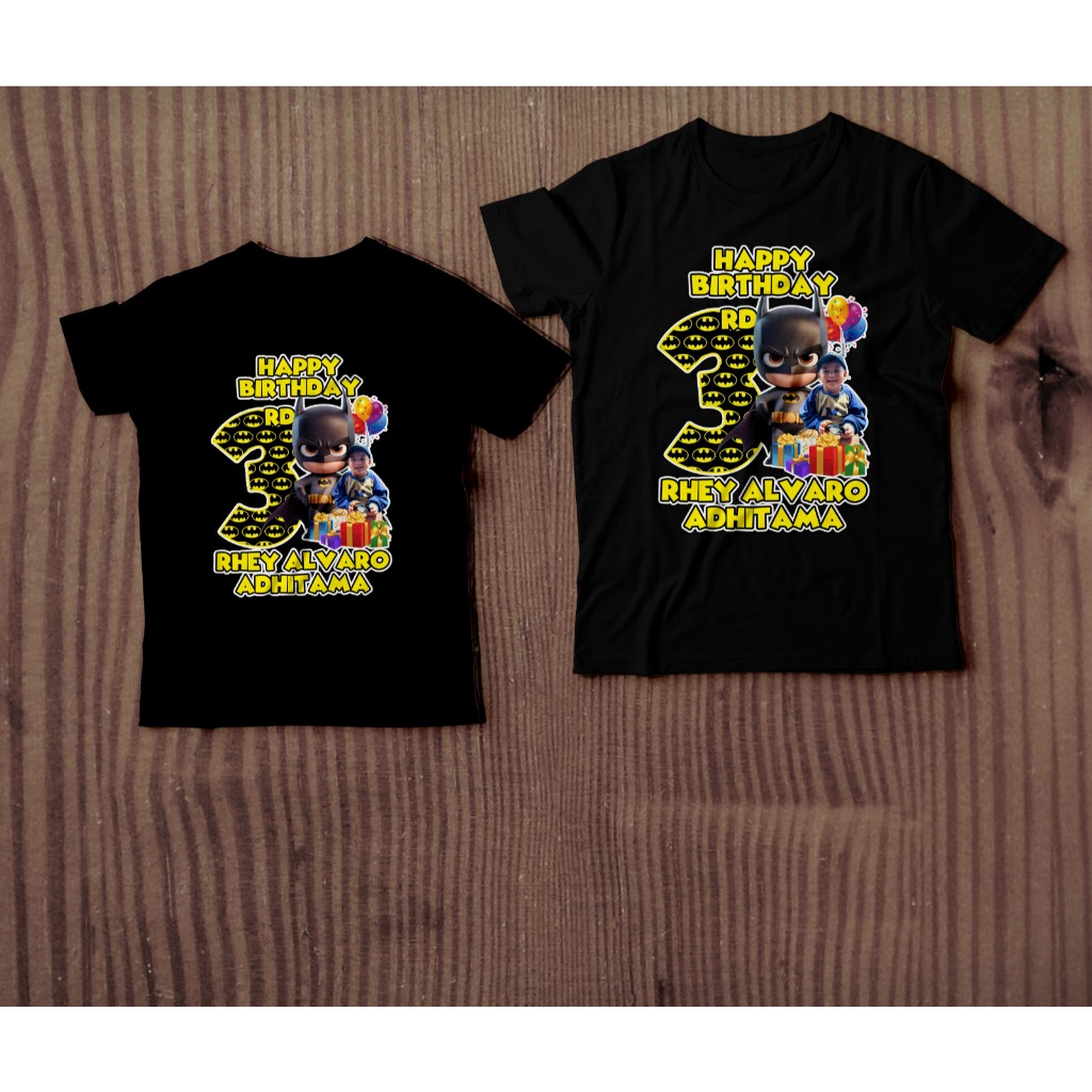 Design kaos ultah anak custom dengan foto / kaos batman anak untuk couple ultah keluarga FREE DESIGN