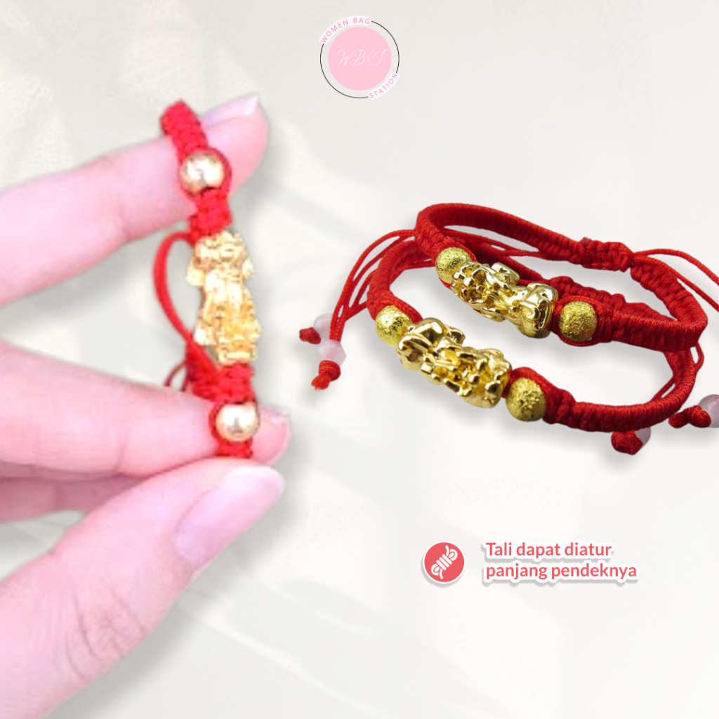 Gelang Wanita Model Naga Emas Tali Merah Geser Kualitas Premium Lucu Kekinian 2