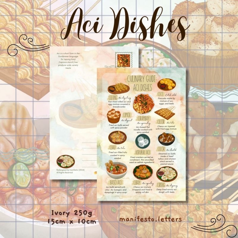 

Postcard Culinary Guide Aci Dishes | Kartupos Jajanan Aci | Jawa Barat | Sundanese Food | Cireng | Cirambay