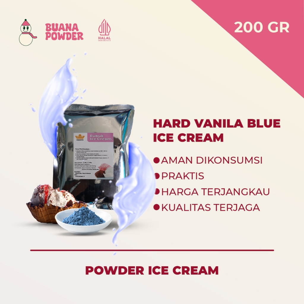 

BUANAPOWDER - BUBUK ES KRIM MURAH RASA VANILLA BLUE 200 gr / HARD VANILLA BLUE ICE CREAM POWDER