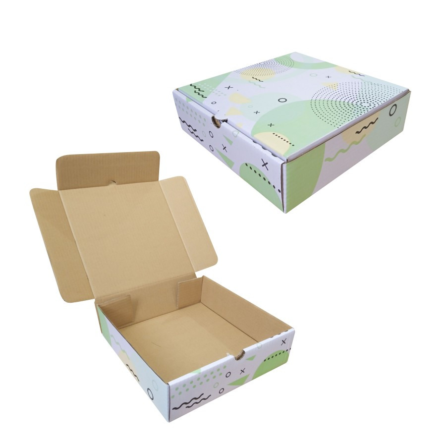 

(5pcs) Box Hampers Kemasan Kado Hadiah Souvenir Dus Snack 24x24x7cm Motif Green Circle