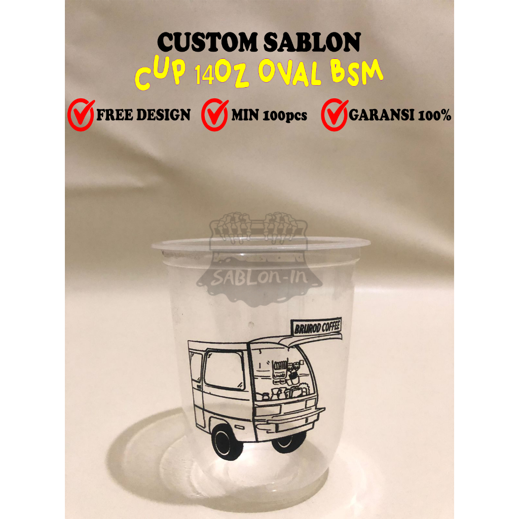 GELAS CUP PLASTIK SABLON UKURAN 14OZ OVAL BSM