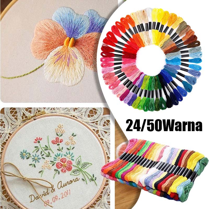 24/50 Warna Set Sulam Benang Paket Benang Sulam Sulam Benang Benang Sulam Dmc Original
