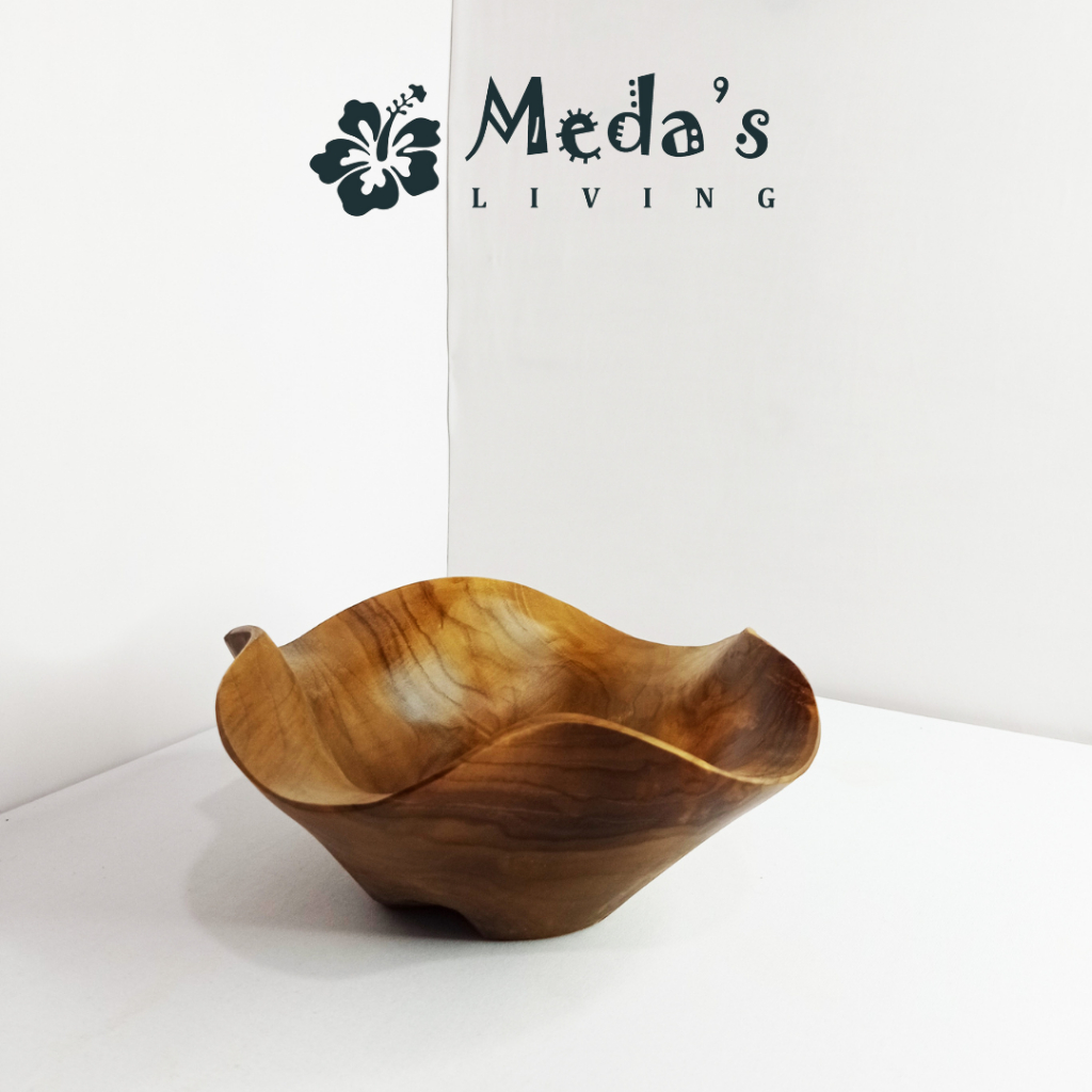 MANGKOK KAYU JATI SOLID - MANGKOK MAWAR KAYU JATI
