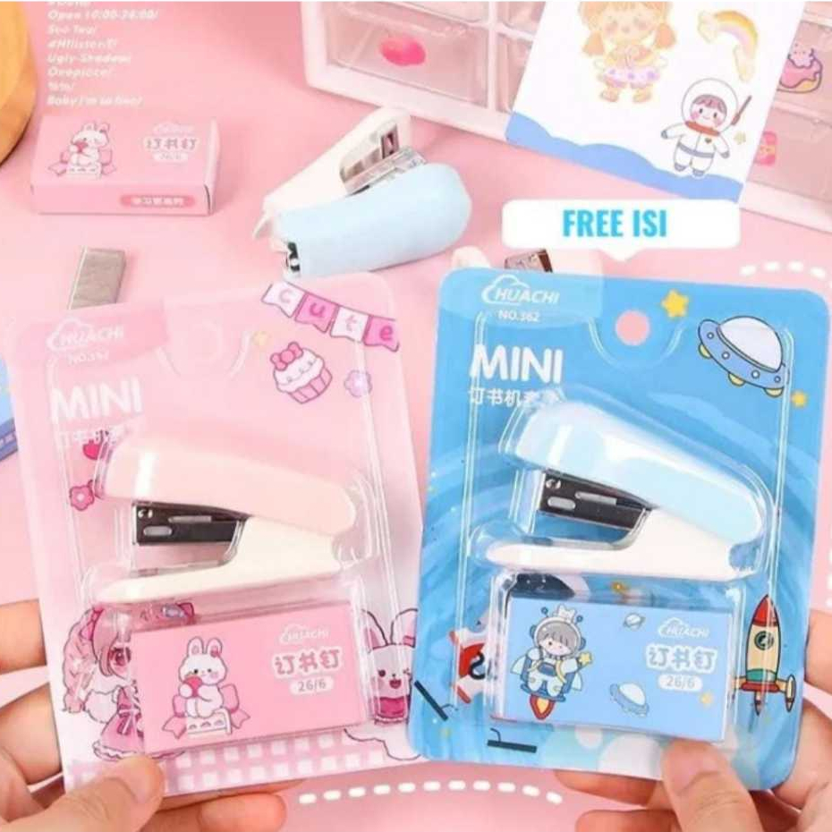 

Stapler Mini Set Karakter Rabbit Astronaut Pink Blue Free Staples