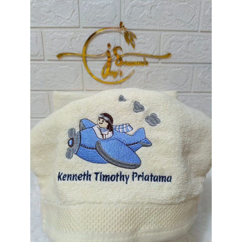 Handuk Bordir Gambar Custom / Handuk Sport Bordir Custom 30x70 merk anjolly / tanpa packaging