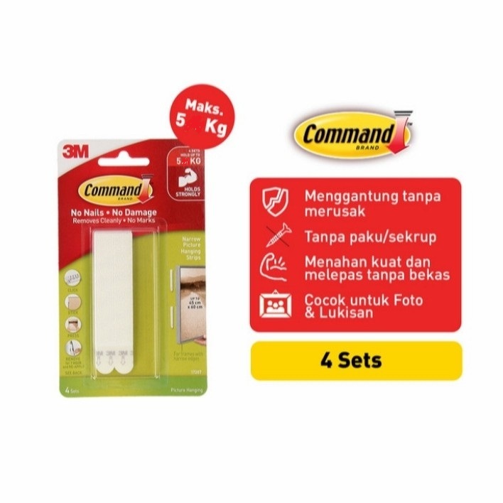 

3M command narrow strip perekat lukisan/frame 17207 isi 4sets 5 kg