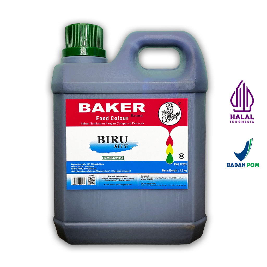 

Pewarna makanan / cream kue / bahan kue Blue Biru - BAKER MS ( 1200g ) Halal
