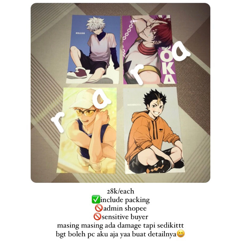 postcard haikyuu hq nishinoya hinata hxh hisoka killua onegingek glossy