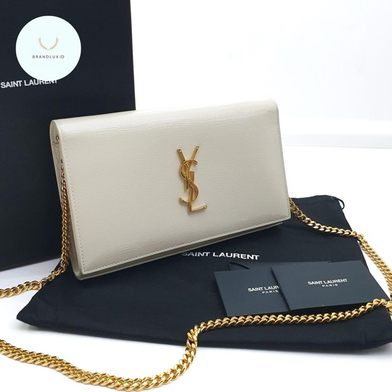 YSL SAINT LAURENT Kate On Chain Bag Blanc white ivory Vintage WOC GHW