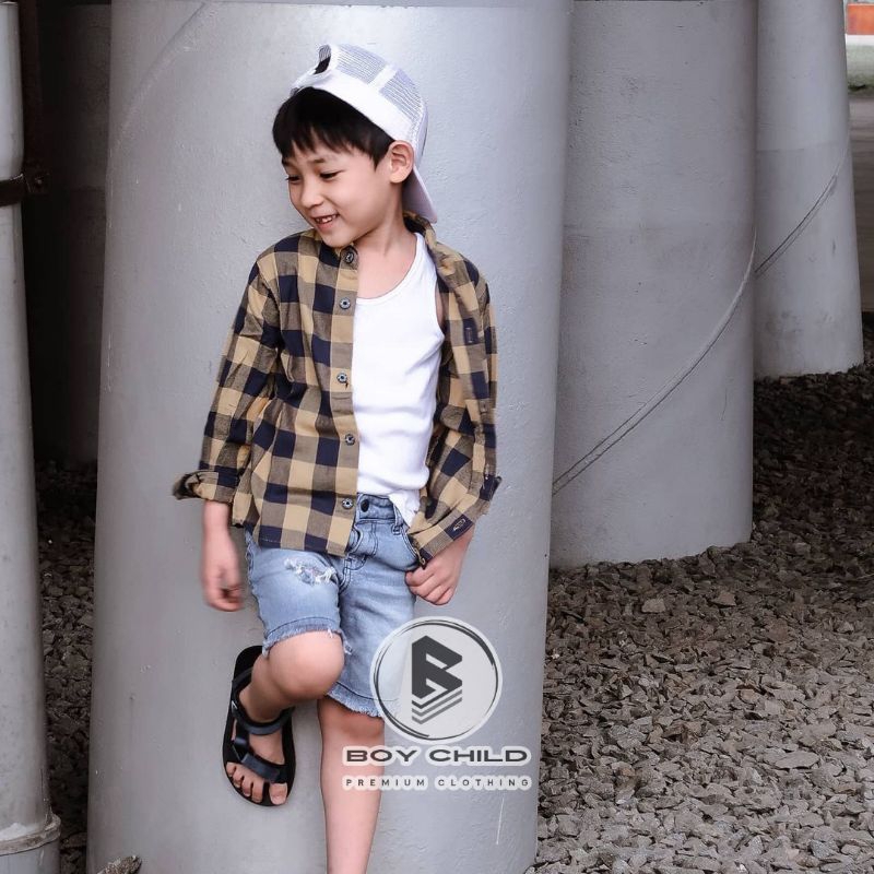 Atasan Kemeja Flanel Anak Laki Laki Kemeja Motif Kotak Kotak Bahan Flanel Usia 6-13 Tahun Baju Anak 