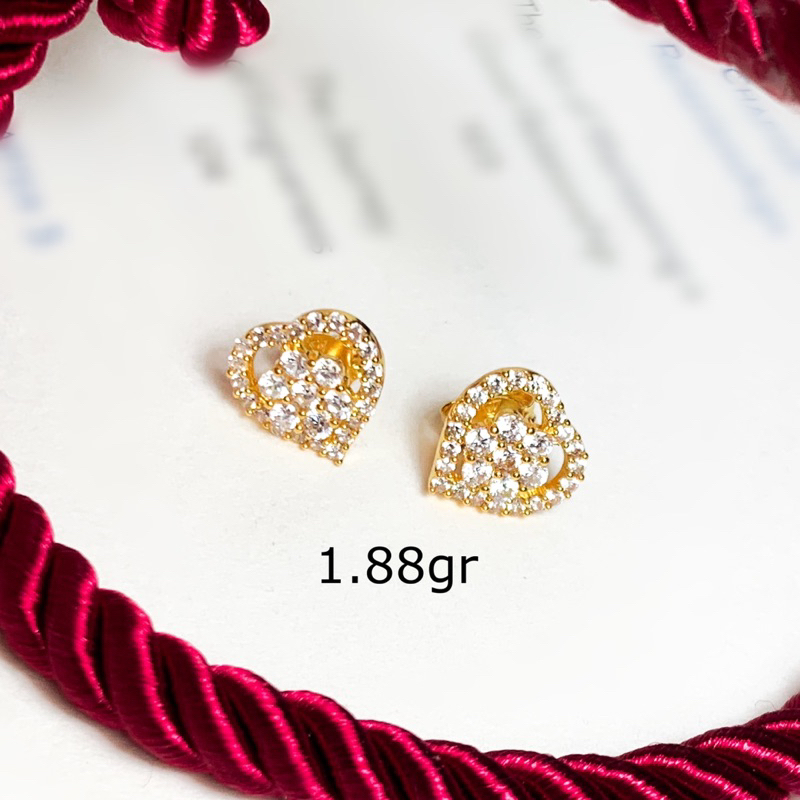 Anting Emas Asli Tusuk Diamond Looks‼️Anting BTS love Hati Emas Kadar 700
