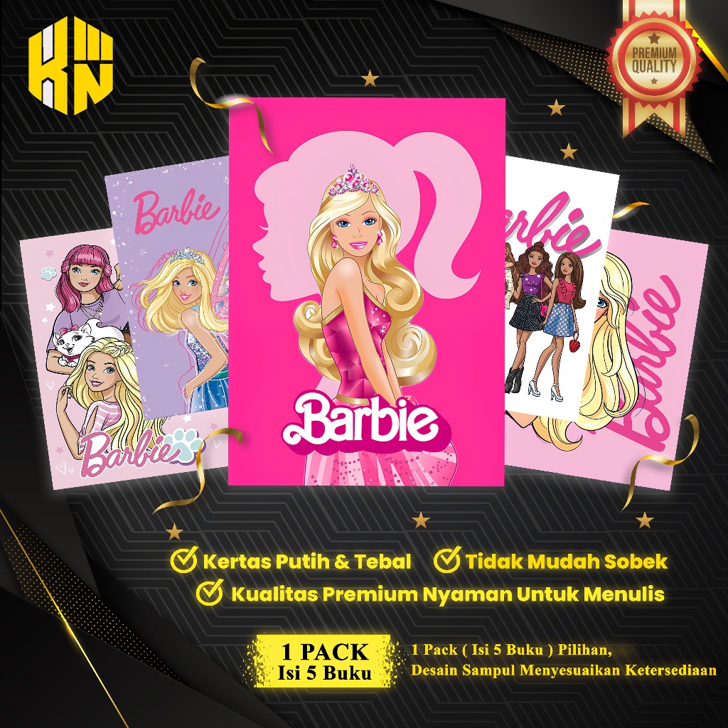 

KEN.IND - Buku Tulis Sekolah Custom Tema BARBIE Bergaris 38 Lembar 1 Pak Isi 5 Buku/ Buku Tulis Anime/ Buku Aesthetic/ Buku Catatan