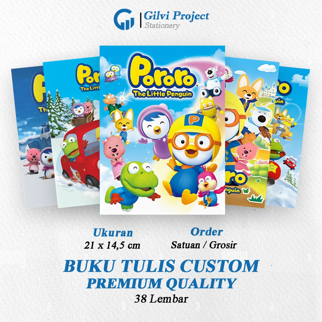 

Buku Tulis Sekolah Custom Tema PORORO Bergaris 38 Lembar 1 Pak Isi 5 Buku/ Buku Tulis Anime/ Buku Aesthetic/ Buku Catatan
