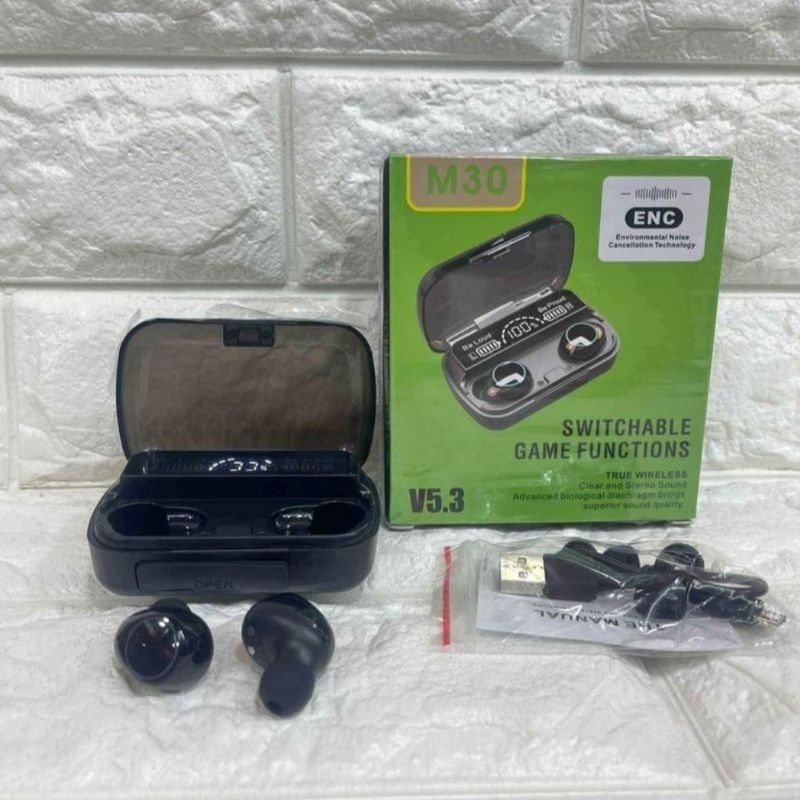 Headset Bluetooth TWS M30 + Powerbank