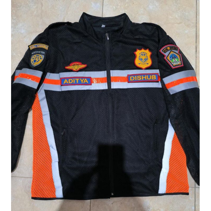 JAKET JALA DISHUB HITAM KOMBINASI ORANGE/BORDIR TANGAN