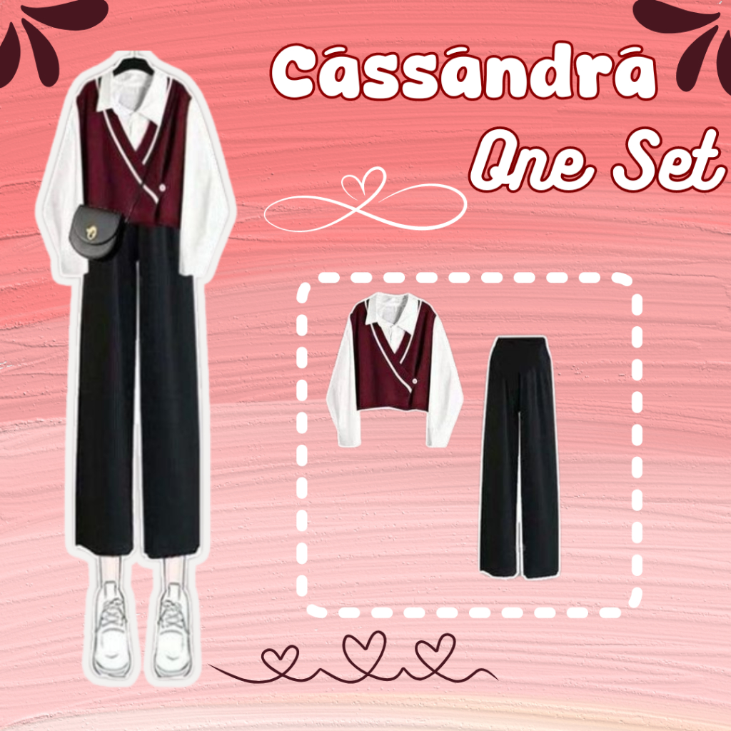 ED27 - Cassandra One set | Baju set Wanita | Vest + Kemeja Mix Celana kulot | OOTD Winter | Outfit