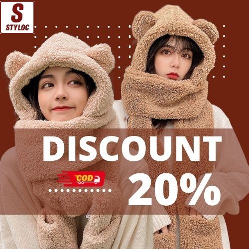 Topi jennie/topi blackpink/topi jennie bulu beruang/long syal/model beruang lucu dan premium